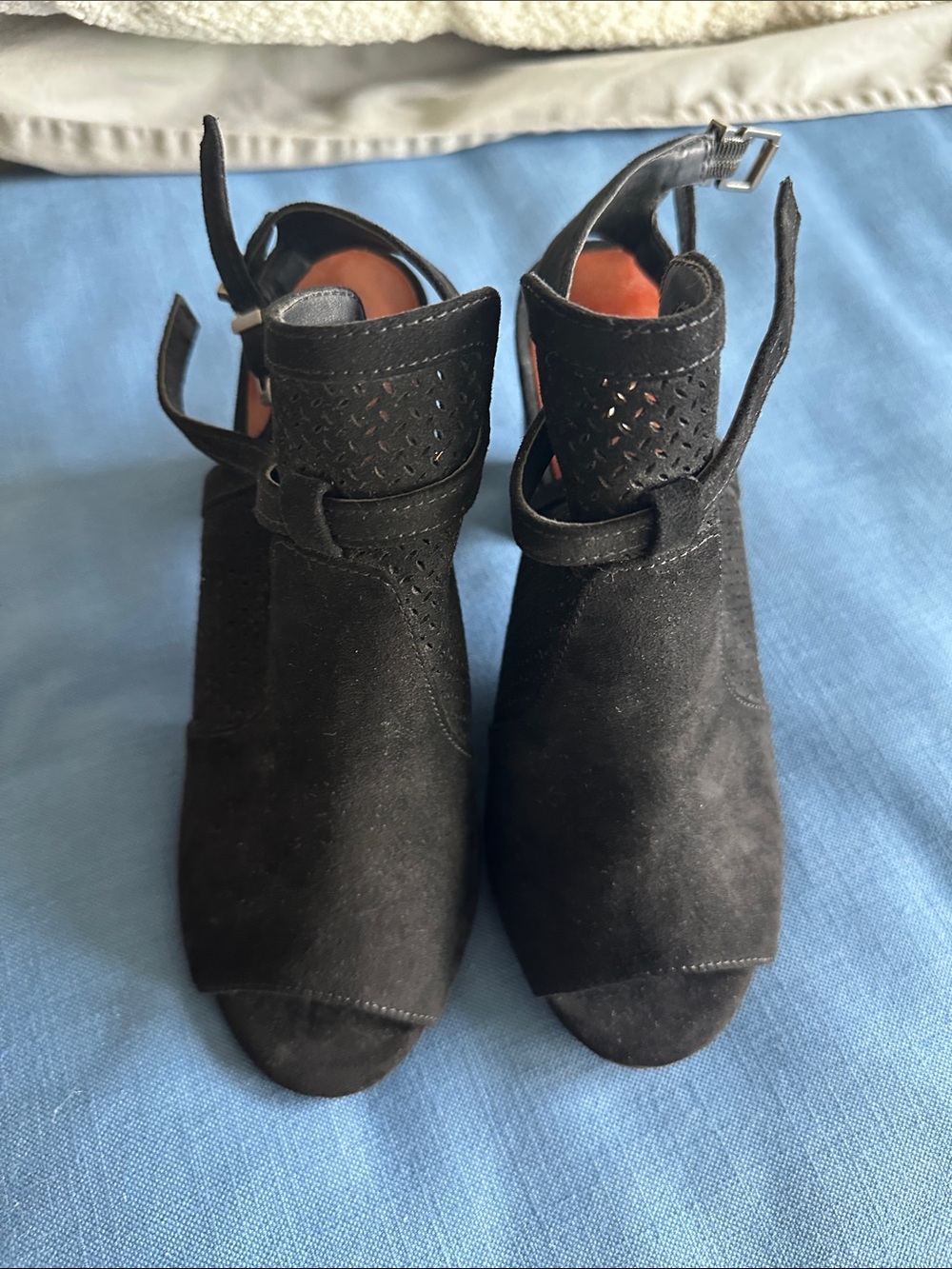 MIA Black  Suede Women's Peep-Toe Ankle Booties